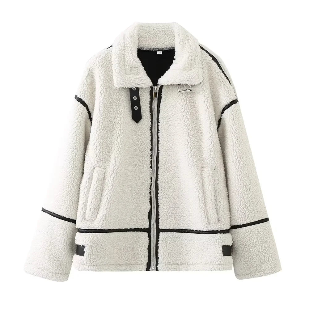 Veste décontractée en laine d'agneau pour femmes (style américain)