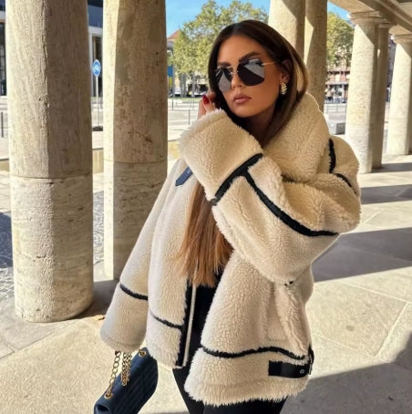 Veste décontractée en laine d'agneau pour femmes (style américain)