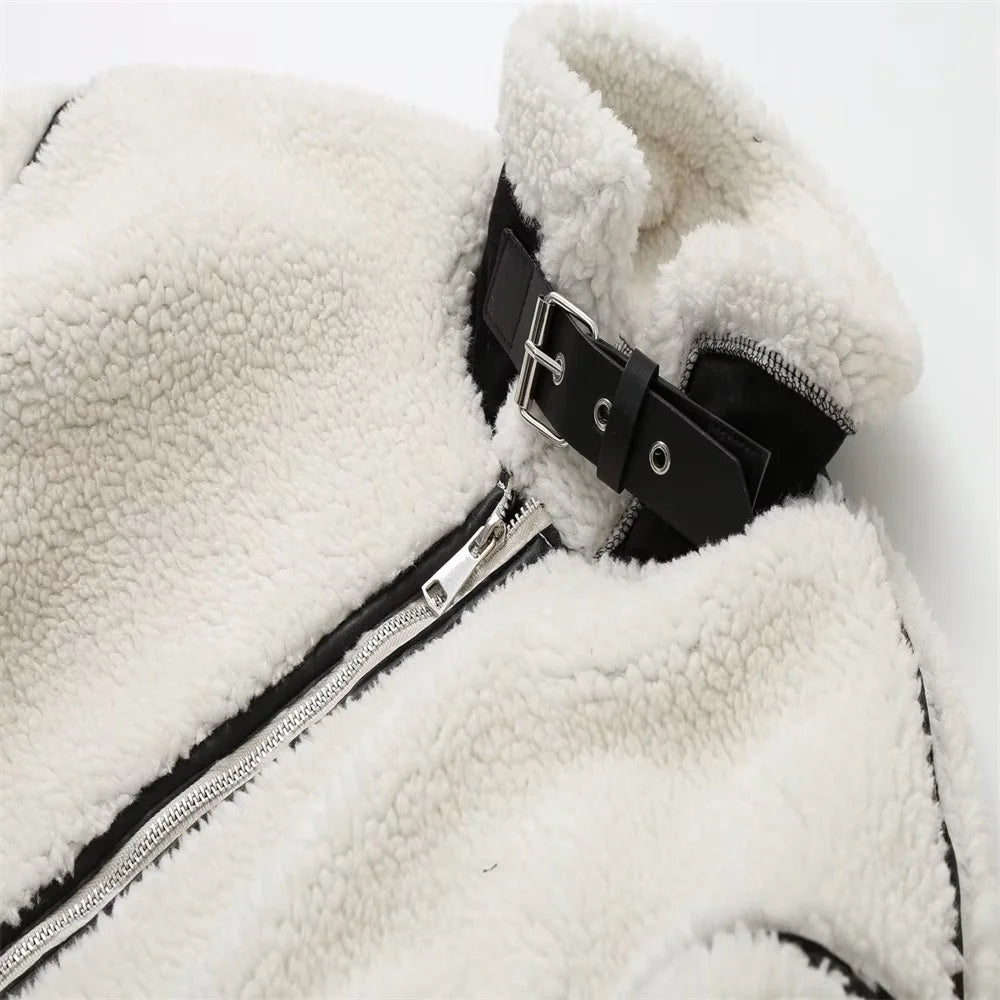 Veste décontractée en laine d'agneau pour femmes (style américain)