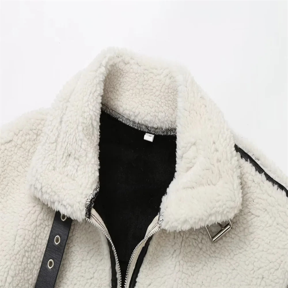 Veste décontractée en laine d'agneau pour femmes (style américain)