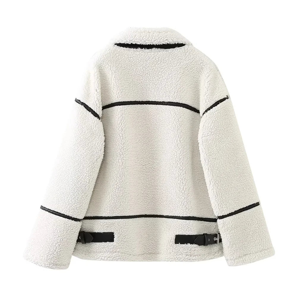 Veste décontractée en laine d'agneau pour femmes (style américain)
